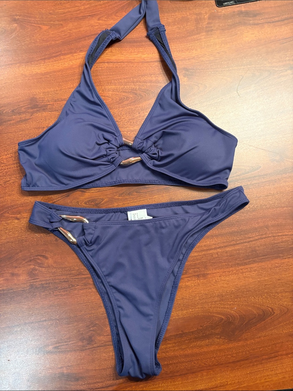 Navy Halter Bikini Set with Metal Accents - Unbranded
